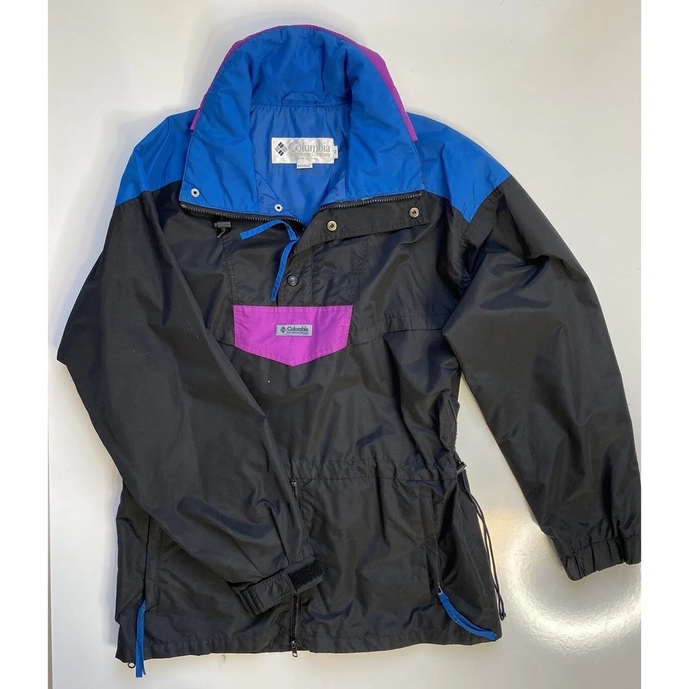 Columbia Anorak Windbreaker Black Blue Purple Vintage / Men's Medium